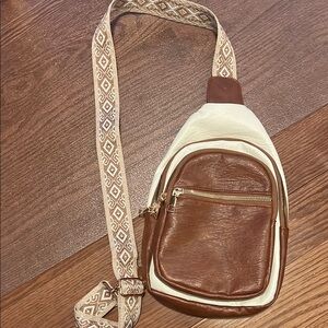 Elegant Brown and Cream Crossbody Bag